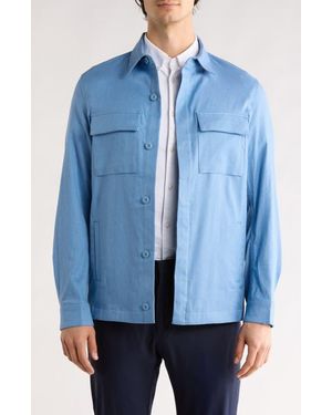 Bugatchi Linen & Cotton Button-Up Shirt Jacket - Blue