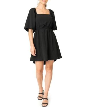 Gibsonlook Puff Sleeve Crepe Fit & Flare Dress - Black