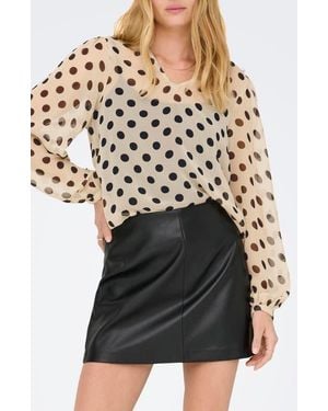 ONLY Fedja Polka Dot Long Sleeve Woven Top - Black