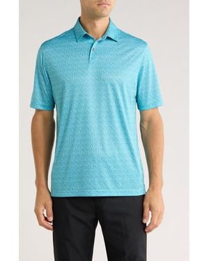 Greg Norman Print Knit Golf Polo - Blue