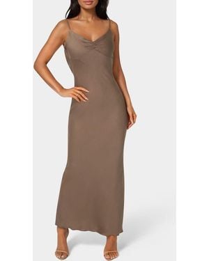Bebe Crepe Drape Back Maxi Dress - Brown