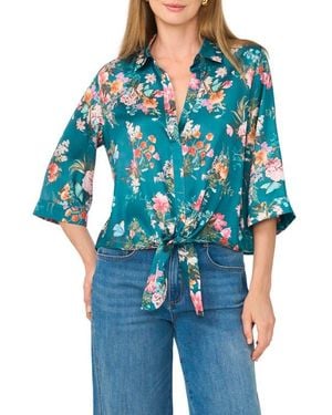 Vince Camuto Floral Print Tie Front Blouse - Blue