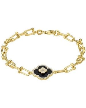 FZN Onyx & Cubic Zirconia Clover Chain Bracelet - Metallic