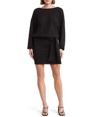 Go Couture Belted Long Sleeve Drop Waist Dress - Black