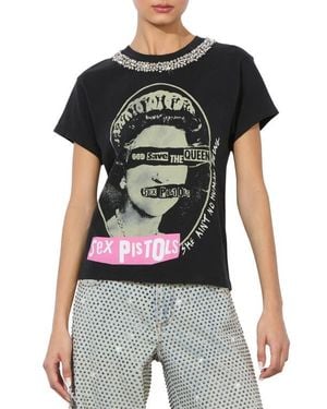 Alice + Olivia Atlas Crystal Embellished Graphic T-Shirt - Black