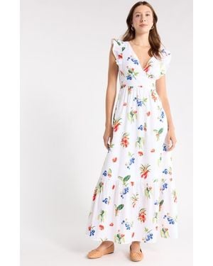 1901 V-Neck Ruffle Maxi Dress - White
