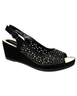 Ninety Union Anita Crystal Embellished Slingback Wedge Sandal - Black