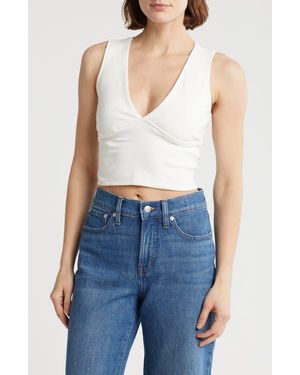 Love By Design Jade Deep V-Neck Crop Top - Blue