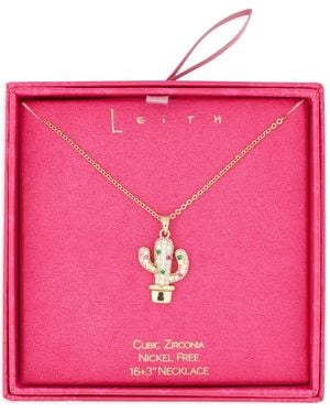 Leith Cubic Zirconia Cactus Pendant Necklace - Pink