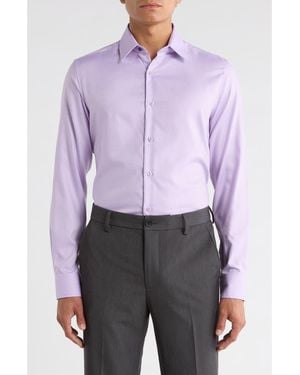 Duchamp Slim Fit Textured Stretch Cotton Dress Shirt - Purple
