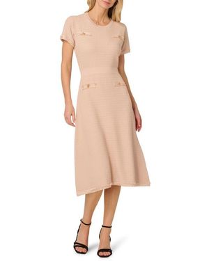 Adrianna Papell Short Sleeve Waffle Knit Midi Sweater Dress - Natural