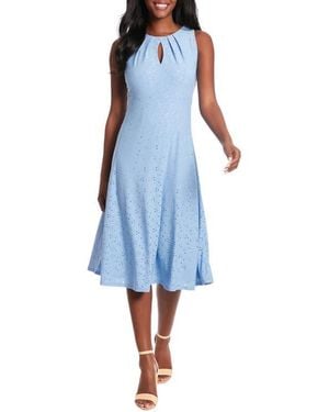 London Times Sleeveless Eyelet Dress - Blue