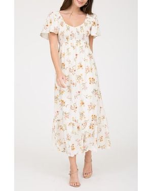 AUGUST SKY Flutter Sleeve Midi Sundress - Natural