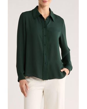 Gemma Jane Lace Trim Button-Up Shirt - Green