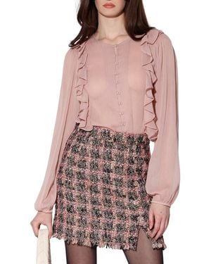 Walter Baker Aiden Ruffle Long Sleeve Button-Up Top - Pink