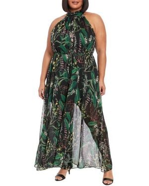London Times Floral Chiffon Wide-Leg Jumpsuit - Green