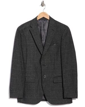 Duchamp Slim Fit Plaid Stretch Knit Sport Coat - Black