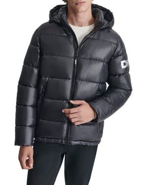 DKNY Hooded Nylon Puffer Jacket - Black