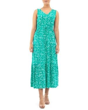 Nina Leonard Patterned Tiered Maxi Dress - Green