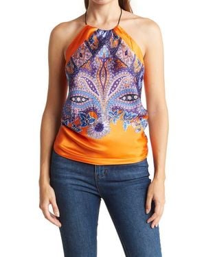 La Fiorentina Paisley Print Halter Blouse - Blue