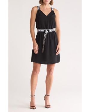 DKNY V-Neck Sleeveless Fit & Flare Dress - Black