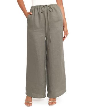 Petal & Pup Clairo Linen Drawstring Pants - Gray