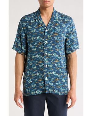 Original Penguin Beach Print Slim Fit Camp Shirt - Blue