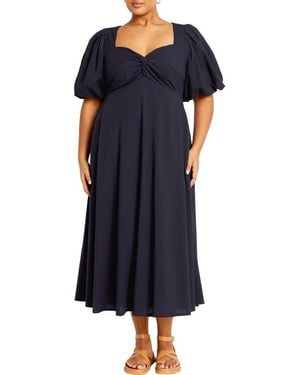 City Chic Hermione Puff Sleeve Empire Waist Maxi Dress - Blue