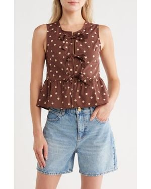 Vigoss Polka Dot Front Bow Cotton Tank - Brown