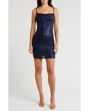 Bebe Cowl Neck Sequin Minidress - Blue