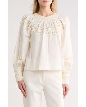 Ulla Johnson Tana Shell Embellished Long Sleeve Cotton Top - Natural
