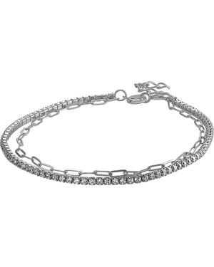 CANDELA JEWELRY Cubic Zirconia & Link Chain Layered Bracelet - Metallic