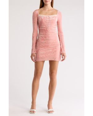 Lush Square Neck Long Sleeve Minidress - Pink