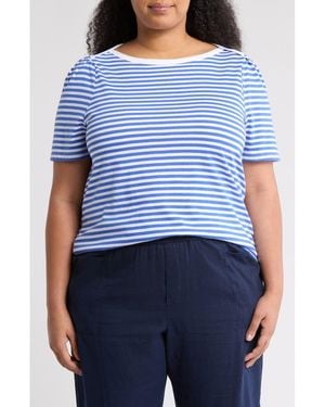 Caslon Stripe Envelope Neck Knit Top - Blue