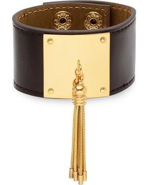 HMY Jewelry Tassel Leather Cuff Bracelet - Yellow