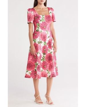 Donna Ricco Square Neck Short Sleeve Fit & Flare Dress - Pink
