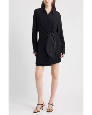 Nordstrom Tie Waist Long Sleeve Shirtdress - Black