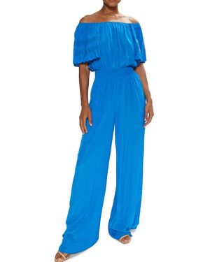 Ramy Brook Tinsley Off The Shoulder Short Sleeve Jumpsuit - Blue