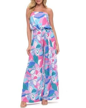 O.L. Printed Strapless Wide Leg Romper - Blue
