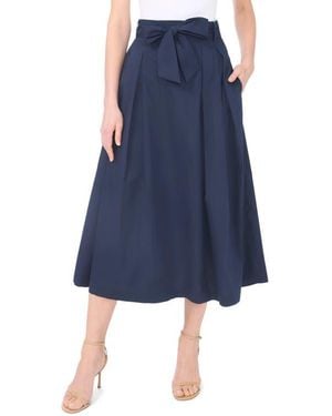 1.STATE Tie Waist Pleated Cotton Midi Skirt - Blue