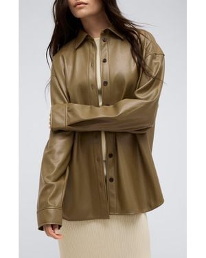 Kenneth Cole Oversized Faux Leather Button-Up Shirt - Green