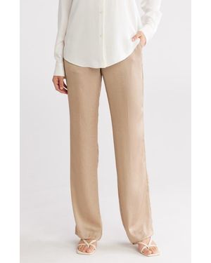 Theory St. Wide Leg Crushed Satin Pants - Natural