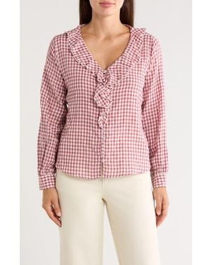 TROVE NEW YORK Plaid Ruffled Woven Top - Red