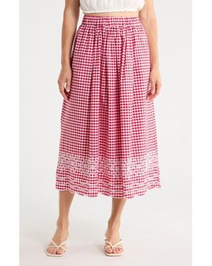 Ellen Tracy A-Line Embroidery Midi Skirt - Red