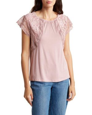 Forgotten Grace Lace Cap Sleeve Mixed Media Top - Red