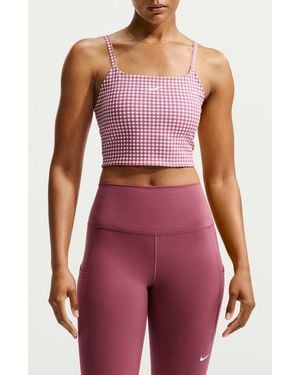 Nike One Dri-Fit Padded Longline Gingham Sports Bra - Red