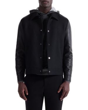 Bugatchi Leather Sleeve Tweed Jacket - Black