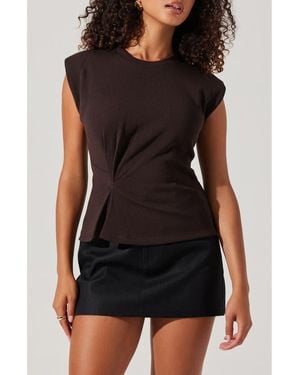 Astr Pinched Stretch-Knit Crewneck Top - Black