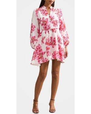 EVER NEW Annalise Tie Waist Long Sleeve Linen Blend Minidress - Red