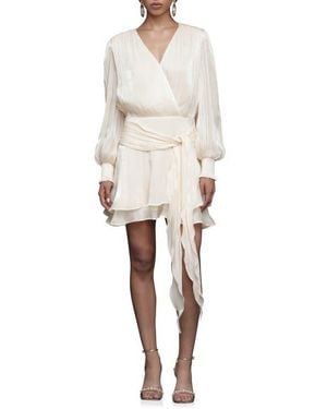 Avec Les Filles Long Sleeve Faux Wrap Minidress - Natural